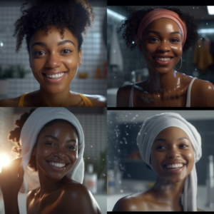 Beautiful black women washing face